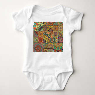 Boho tiles: colorful patchwork seamless pattern baby bodysuit