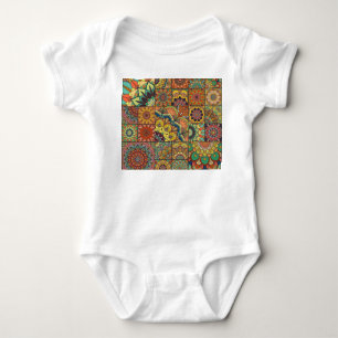 Boho tiles: colorful patchwork seamless pattern baby bodysuit