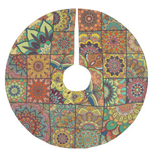 Boho tiles: colorful patchwork seamless pattern brushed polyester tree skirt