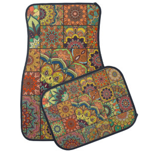 Boho tiles: colorful patchwork seamless pattern car floor mat