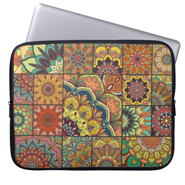 Boho tiles: colorful patchwork seamless pattern laptop sleeve (Front)