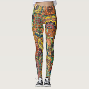Boho tiles: colorful patchwork seamless pattern leggings