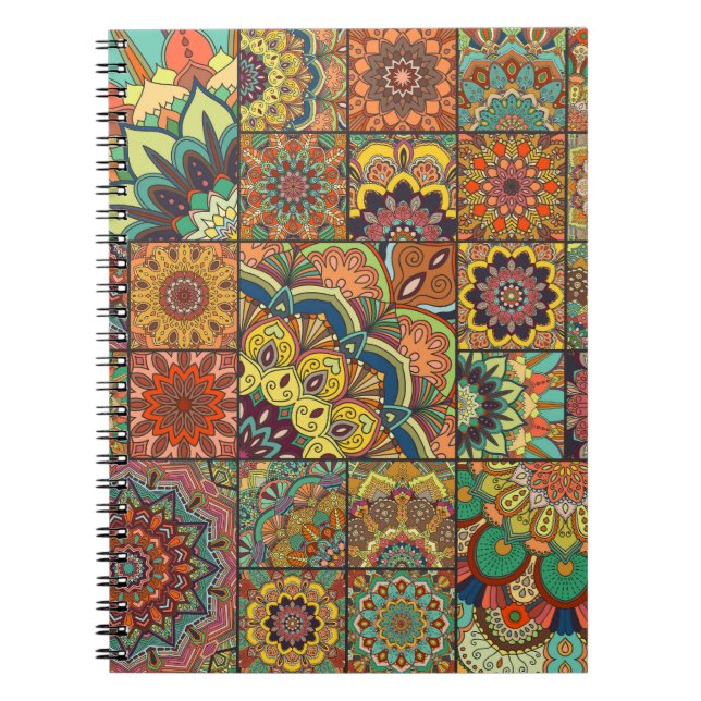 Boho tiles: colorful patchwork seamless pattern notebook (Front)