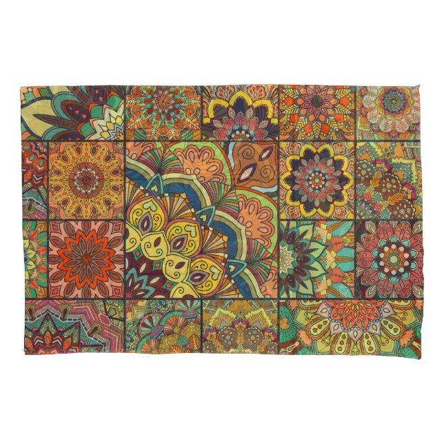 Boho tiles: colorful patchwork seamless pattern pillow case (Front)