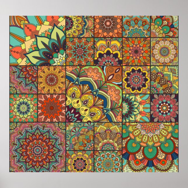 Boho tiles: colorful patchwork seamless pattern poster (Front)