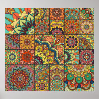 Boho tiles: colorful patchwork seamless pattern poster