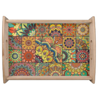 Boho tiles: colorful patchwork seamless pattern serving tray