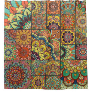 Boho tiles: colorful patchwork seamless pattern shower curtain