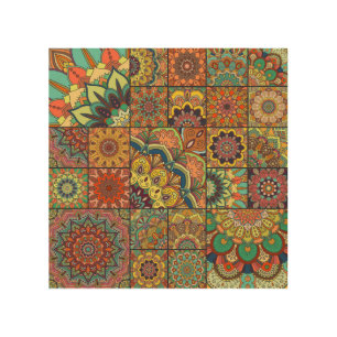 Boho tiles: colorful patchwork seamless pattern wood wall art