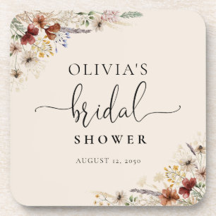 Boho Tiny Wildflower Bridal Shower Beverage Coaster