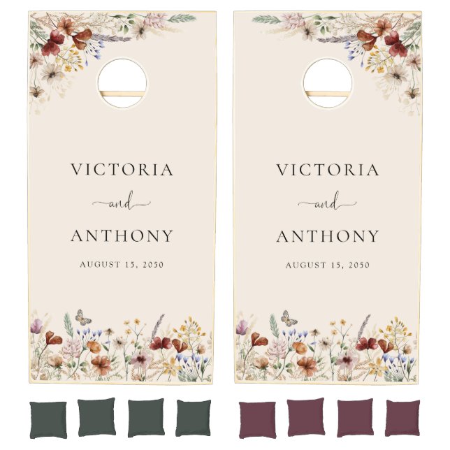 Boho Tiny Wildflower Bridal Shower Cornhole Set (Set)