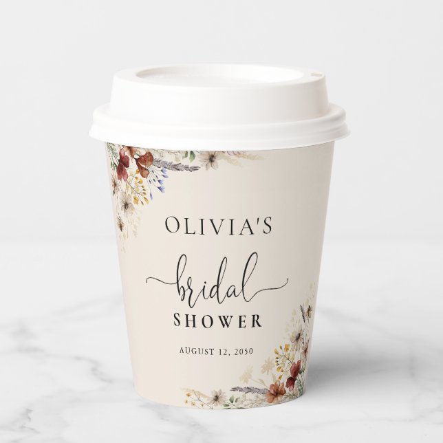 Boho Tiny Wildflower Bridal Shower Paper Cups (Front)