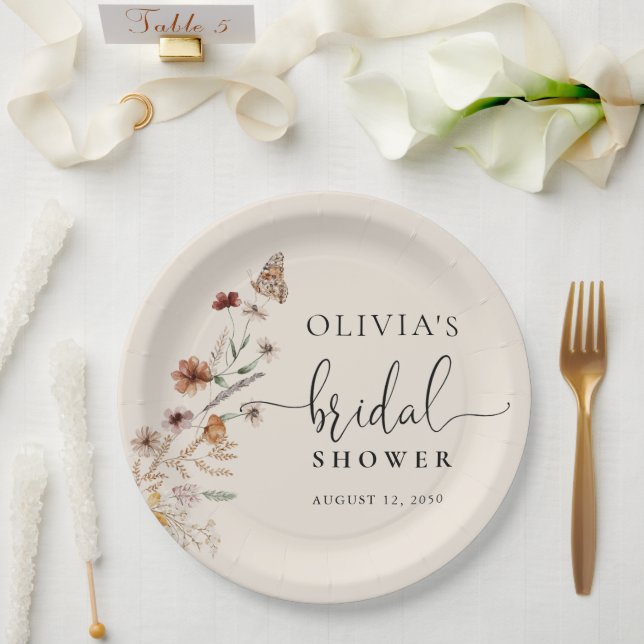 Boho  Tiny Wildflower Bridal Shower Paper Plate (Wedding)