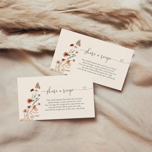 Boho Tiny Wildflower Bridal Shower Recipe Request  Enclosure Card