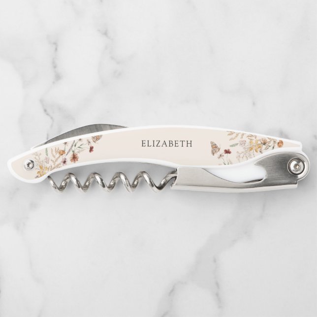 Boho Tiny Wildflower Bridal Shower Waiter's Corkscrew (Back)