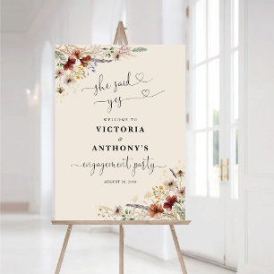 Boho Tiny Wildflower Engagement Party Foam Boards