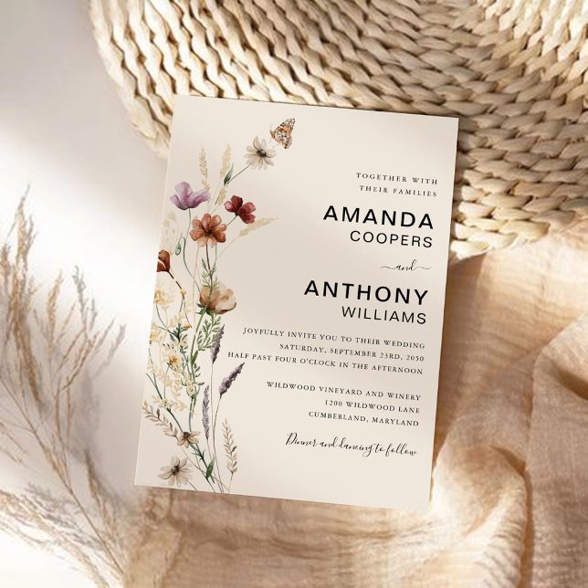 Boho Tiny Wildflower Wedding Ceremony Invitation (Creator Uploaded)