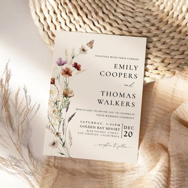 Boho Tiny Wildflower Wedding Ceremony Invitation (Creator Uploaded)