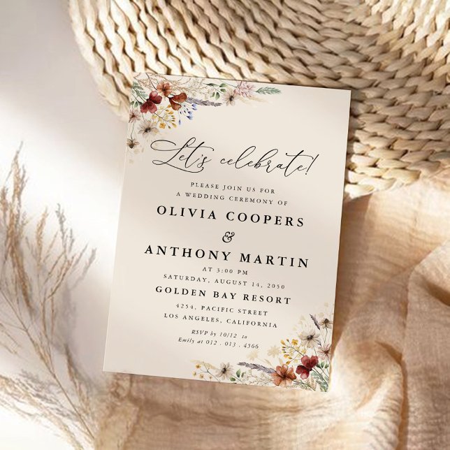 Boho  Tiny Wildflower Wedding Ceremony Invitation (Creator Uploaded)