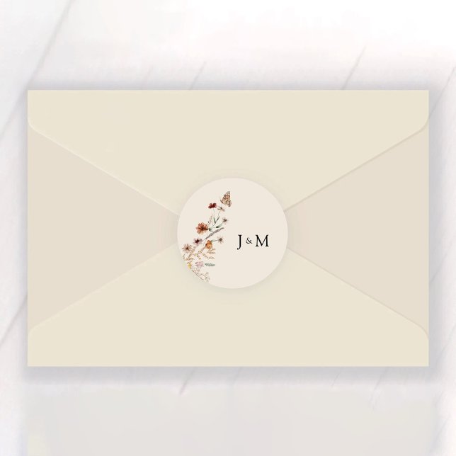 Boho Tiny Wildflower Wedding Classic Round Sticker (Creator Uploaded)