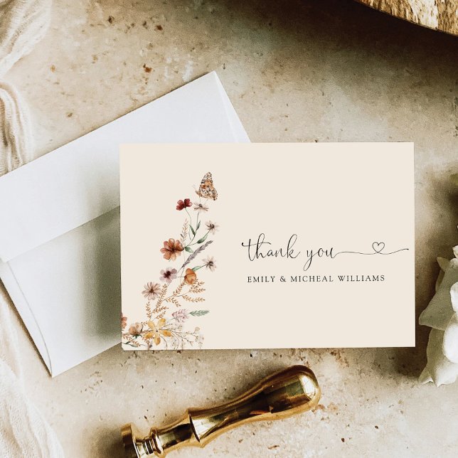 Boho Tiny Wildflower Wedding Flat Thank You Card (Creator Uploaded)