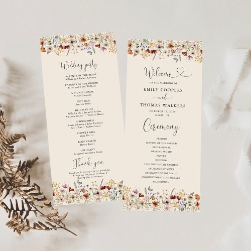 Boho Tiny Wildflower Wedding Program