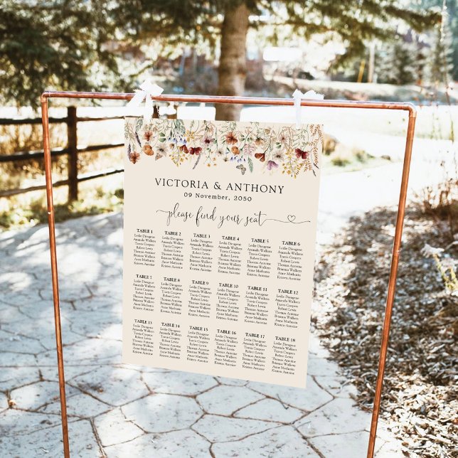 Boho Tiny Wildflower Wedding Seating Chart  Foam Board (Creator Uploaded)