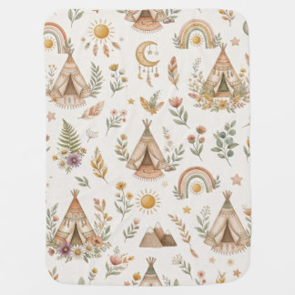 Boho Tipi Custom Name Baby Blanket