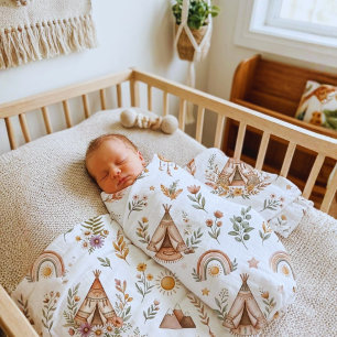 Boho Tipi Custom Name Baby Blanket
