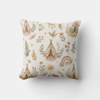 Boho Tipi Custom Name Throw Pillow