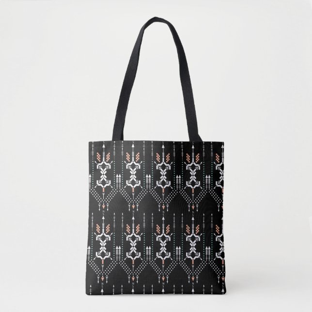 Boho Totem Pattern Black Tote Bag (Front)