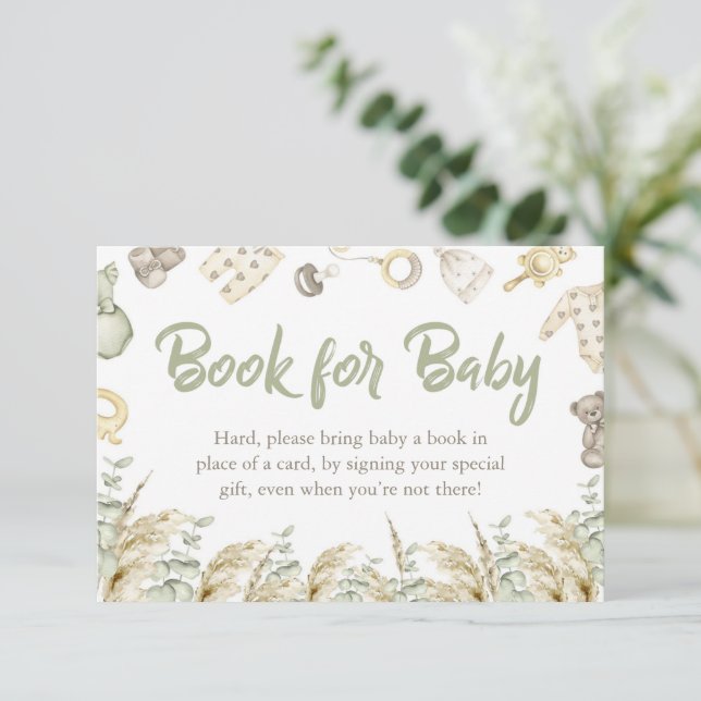 Boho Toy Bear Baby Shower Books For Baby Card (Standing Front)