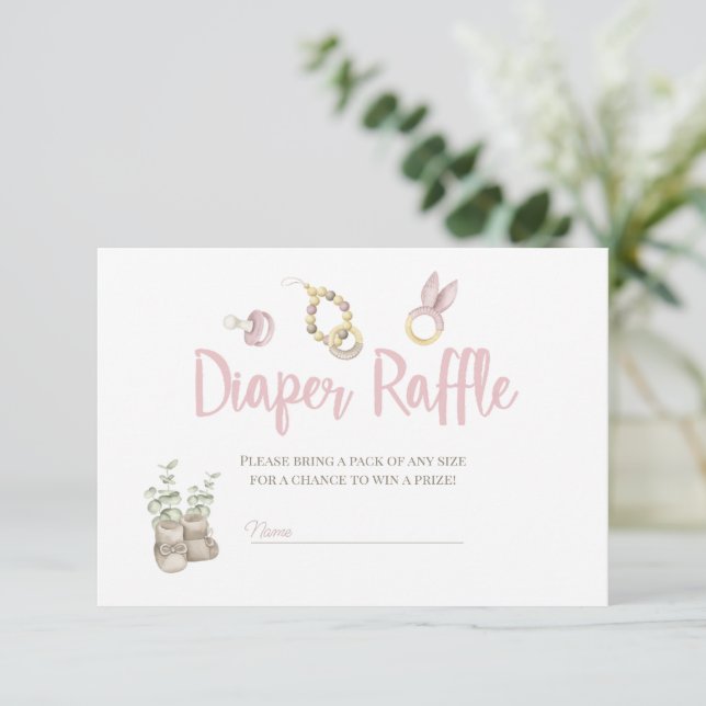 Boho Toys Baby Shower Girl Diaper Raffle Card (Standing Front)