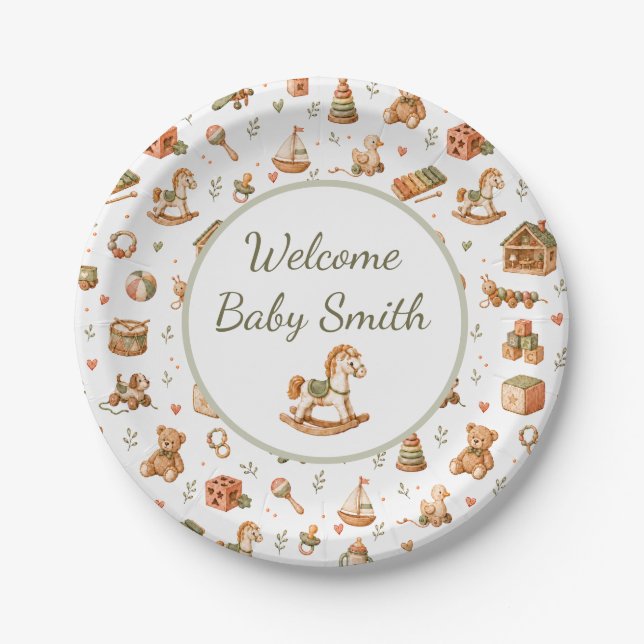Boho Toys Welcome Baby Paper Plates (Front)
