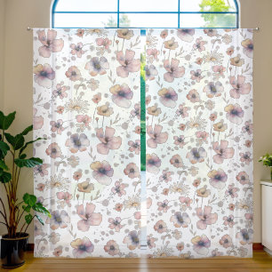 Boho Transparent Blush Watercolor Wildflower Sheer Curtains