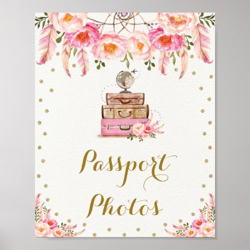 Boho Travel Miss to Mrs Floral Passport Photos Poster