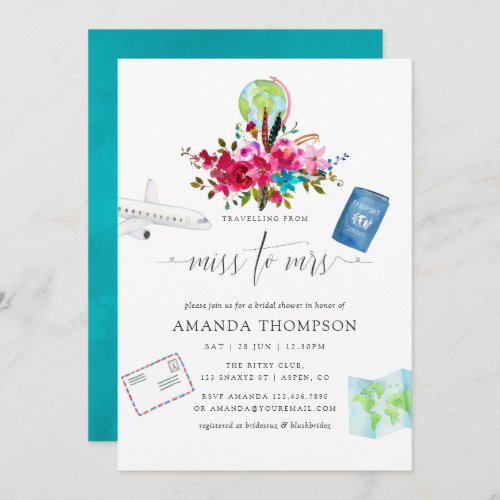 Boho Traveling From Miss To Mrs Bridal Shower Invitation