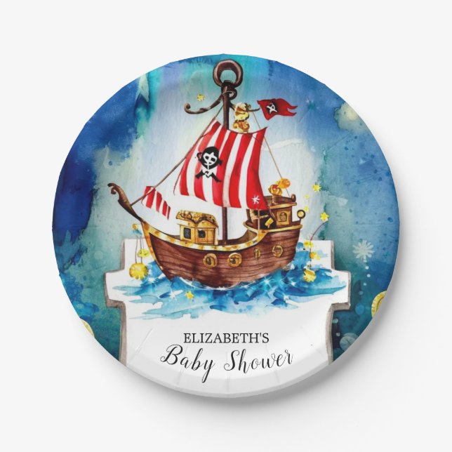 Boho Treasure Pirate Baby Shower Paper Plates (Front)