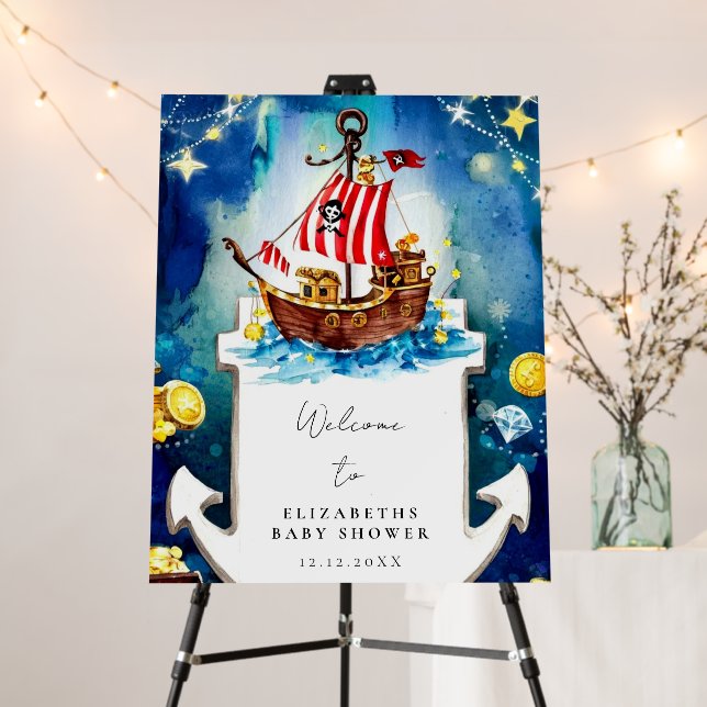 Boho Treasure Pirate Baby Shower Welcome Sign (In Situ (Stand))
