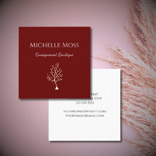 Boho Tree of Life Drawing Simple Red Square Business Card