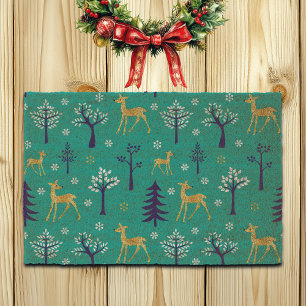 Boho Trees Gold Deers Modern Fiber Doormat