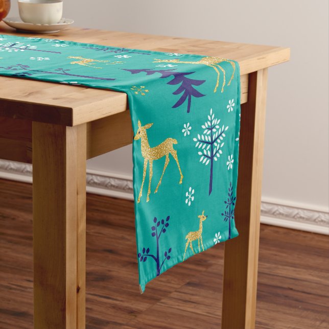 Boho Trees Gold Deers Modern Medium Table Runner (In Situ)