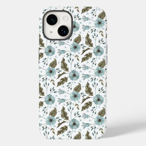 Boho Trendy Blue Green Floral Case_Mate iPhone 14 Case