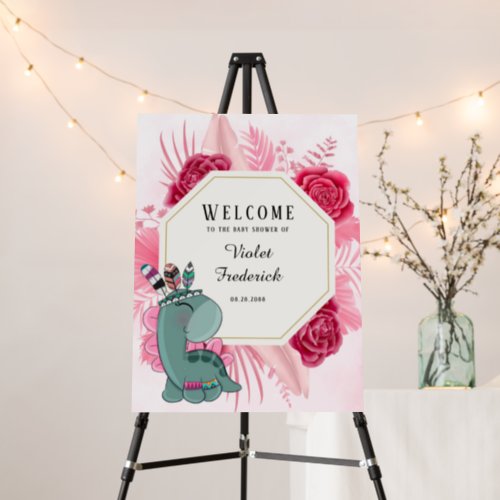 Boho Trendy Dinosaur Girl Baby Shower Welcome Sign