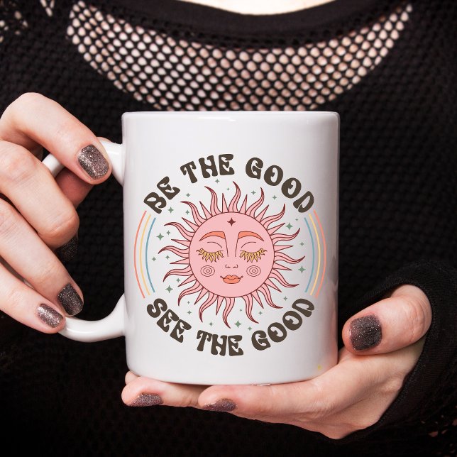 Boho Trendy Inspirational Motivational Gift Her Coffee Mug (Boho Trendy Sun Face Celestial Be the Good See the Good Inspirational Motivational Coffee Mug Gift)