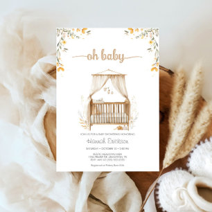 Boho Trendy Neutral Nursery Crib Baby Shower Invitation
