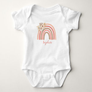 Boho Trendy Rainbow Pink Dried Flowers Baby Bodysuit