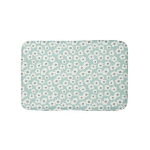Boho Trendy Sage Green White Gray Floral  Bath Mat