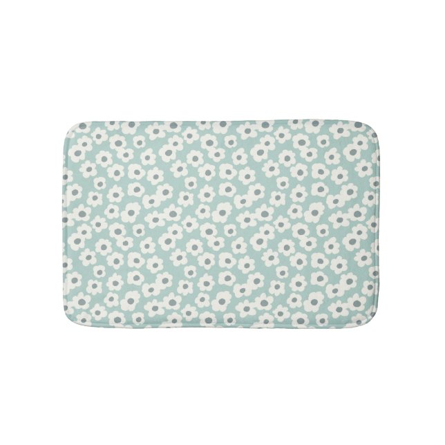 Boho Trendy Sage Green White Gray Floral  Bath Mat (Front)