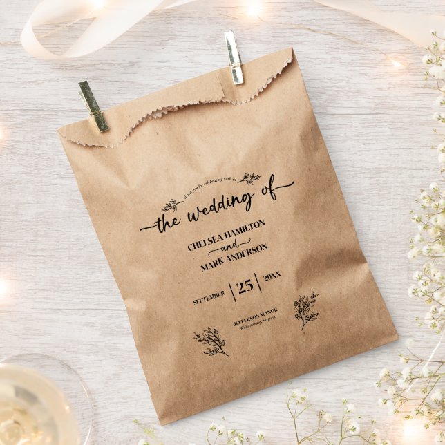 Boho Trendy Script Wedding Favor Bag (Clipped)